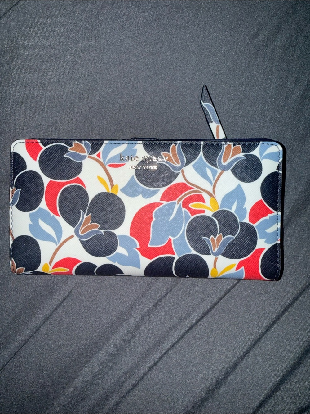 kate spade New York Floral Zip-Around Wallet in Navy, Red, Light Blue, Cream